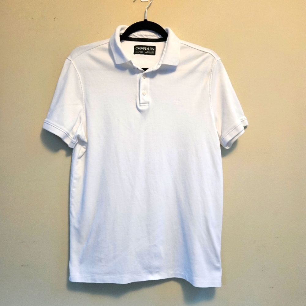 Calvin Klein Polo Shirt Men's Sz S White Liquid Touch